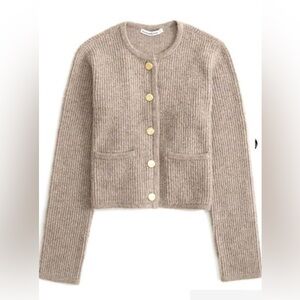 Abercrombie & Fitch Brown Cardigan Sweater with Ribbed Trim, size M
